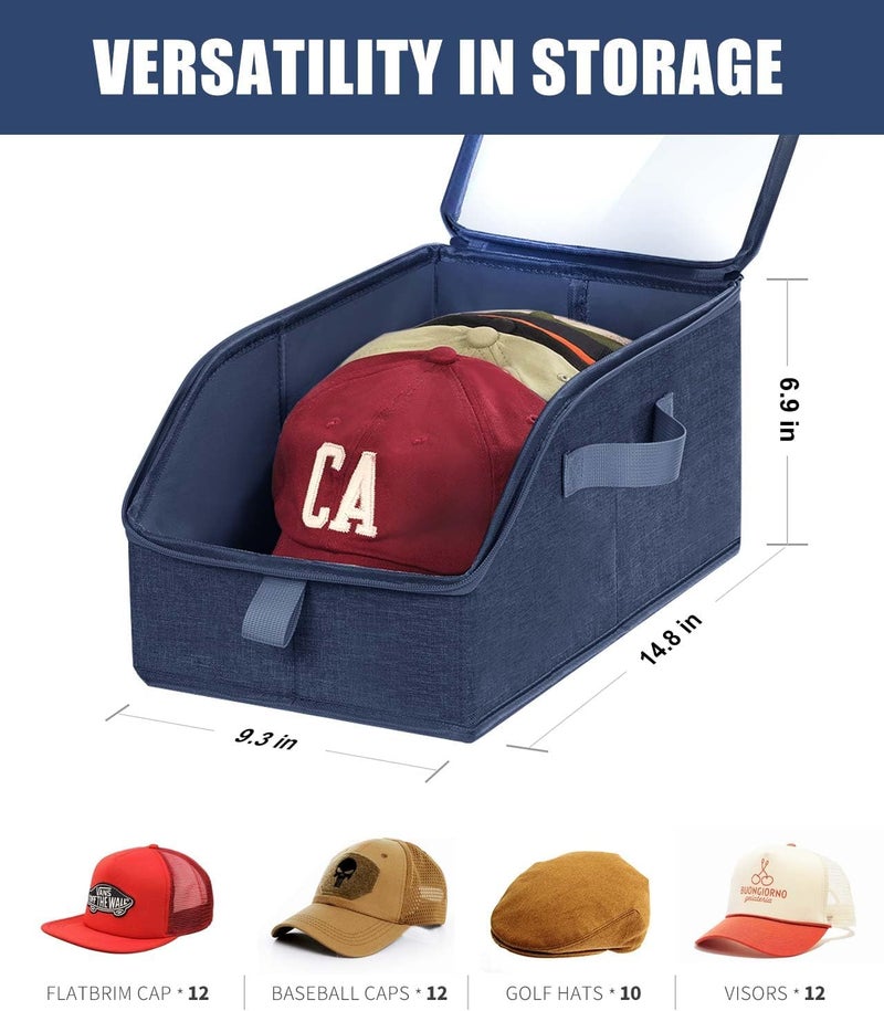 Livelab Hat Organizer for Baseball Caps, Hat Storage Holder Container for Closet Hold Hats with Clear Window, Hat Boxes for Home Storage | 2Pcs Blue - Image 2